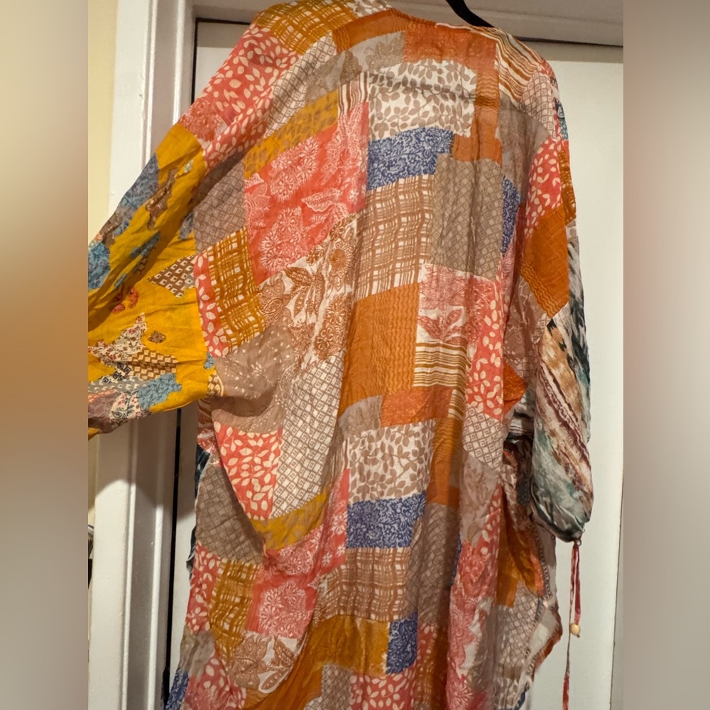 Easel Boho Patchwork Long Open-Front Kimono Jacket - Multi - Picture 2 of 5